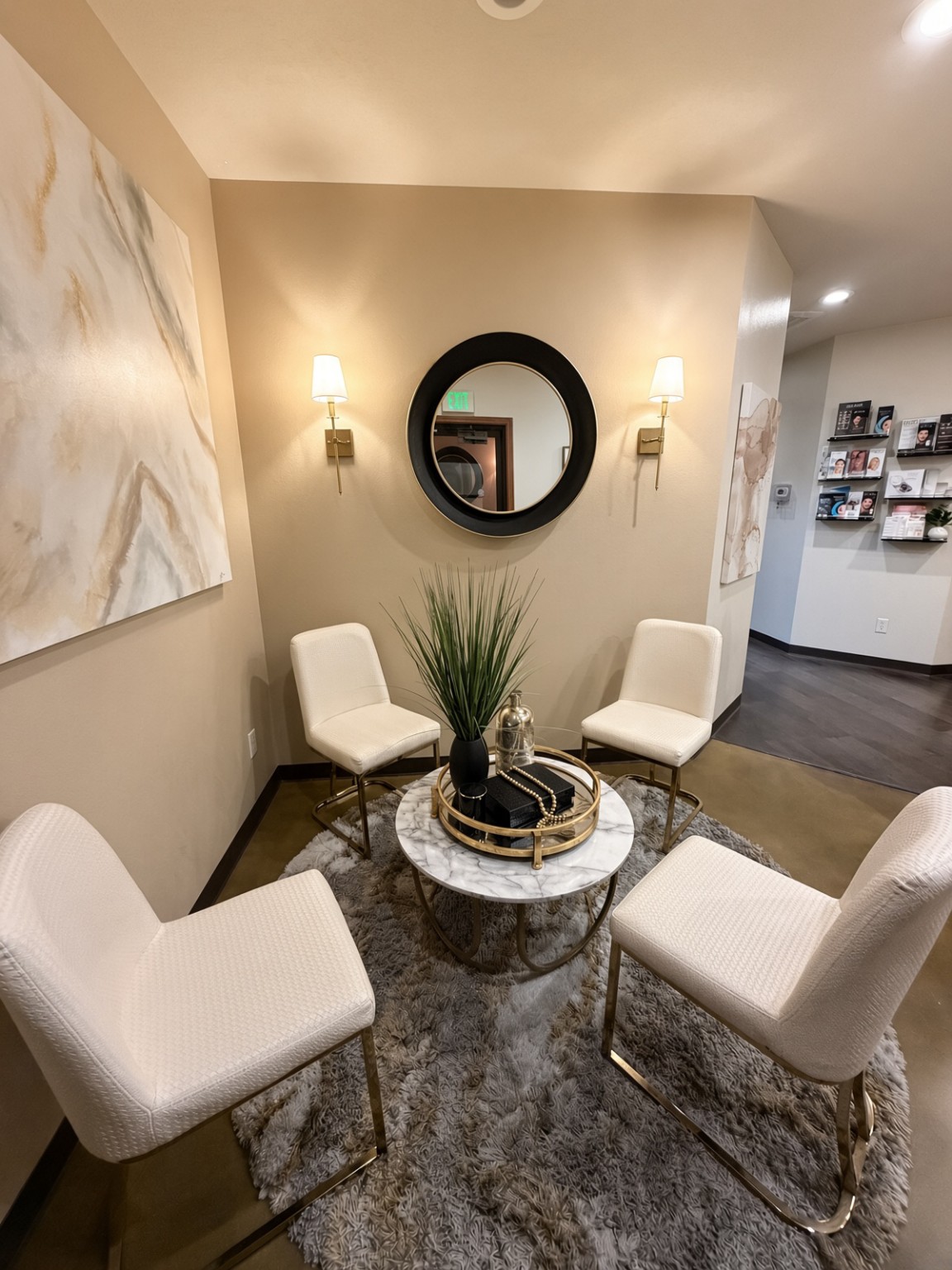 Elegant waiting area inside Simply Radiant Studio in Boise